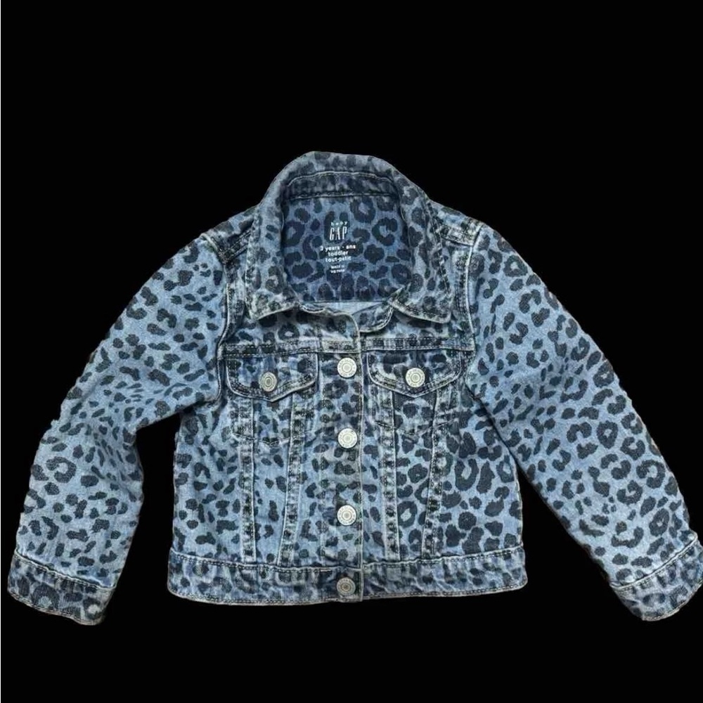 Baby Gap kids Denim Leopard Print Jacket 3T EUC